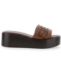 Fendi - Slides With Wedge Heel And Ff Motiv On The Band - Lyst