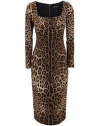 Dolce & Gabbana - Midi Dress Leopard Motif - Lyst