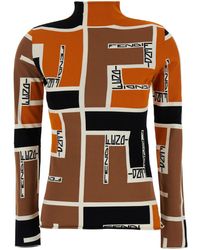 Fendi Polo Neck Sweater in Orange | Lyst