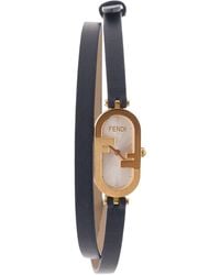 Fendi - 'O'Lock' Watch With Inset Diamond And Leather Strap - Lyst