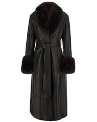 ROTATE BIRGER CHRISTENSEN - Coat With Eco Fur Collar And Cuffs And Removable Front Be - Lyst
