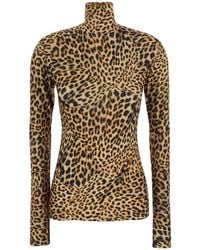 Norma Kamali - Long Sleeve High-Neck Slim-Fit Top With Cheetah Print - Lyst