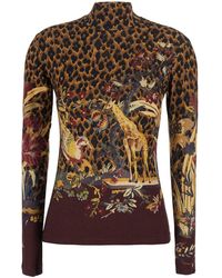 Etro - High-Neck Sweater With Animal Motif All-Over - Lyst