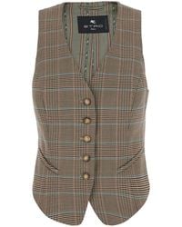 Etro - Single-Breasted Vest With V-Neck And Prince Of Wales Motif - Lyst