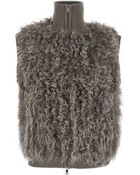 P.A.R.O.S.H. - Sleeveless Jacket With High Collar And Applied Fur - Lyst