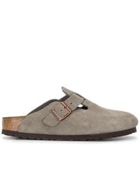 Birkenstock - Mule boston in pelle scamosciata taupe - Lyst