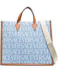 Versace - Allover Denim Tote Bag - Lyst