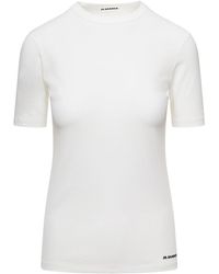 Jil Sander - T-Shirt Girocollo Con Stampa Logo A Contrasto - Lyst