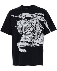 Burberry - T-Shirt Con Stampa Cavaliere Equestre A Contrasto - Lyst