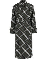 Burberry - "Check" Cotton Blend Long Trenchcoat - Lyst