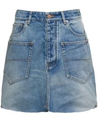 Balenciaga - Light Blue Mini-skirt With Patch Pockets And Raw Edge In Cotton Denim Woman - Lyst