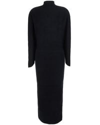 Semicouture - Midi Knit Dress With V-Neck And Long Sleeves - Lyst