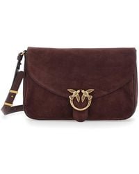 Pinko - Love Satchel Classic Suede Shoulder Handbag With Front Flap And Metallic Logo - Lyst