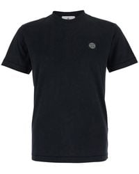 Stone Island - Crew Neck T-Shirt With Logo Patch On The Front - Lyst