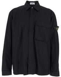 Stone Island - Jacket With Classic Collar And Logo Patch On The Sl - Lyst