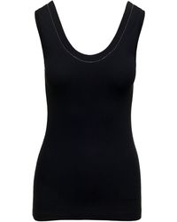 Brunello Cucinelli - Ribbed Tank Top With Monile Detail In Stretch Cotton - Lyst