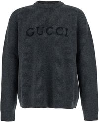 Gucci - Maglione Girocollo Con Ricamo Logo Lettering Sul Fronte - Lyst
