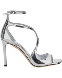 Jimmy Choo - 'Azia' Metallic Sandals With High Stiletto Heel And Ankle Closure - Lyst