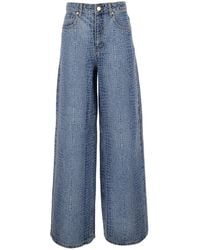 Self-Portrait - Rhinestone Croc Effect Wide Leg Jeans - Lyst