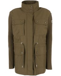 Moncler - Military High Neck Cardigan With Logo Patch - Lyst