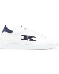 Kiton - White And E Sneakers With Logo And Contrasting Stitching In Leather Man - Lyst