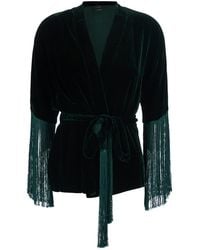 Antonelli - Cardigan With Knottable Belt And Fringes Applied On Th - Lyst