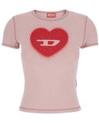 DIESEL - Crew Neck T-Shirt With Front Print And Beaded Details - Lyst