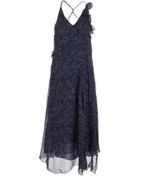Isabel Marant - 'Luxie' Flared Dress With V Neck With Ruffles And All-Over Print - Lyst