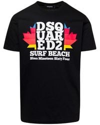 DSquared² - T-Shirt Girocollo Con Stampa Logo D2 Surf Beach Sul Petto Ne - Lyst