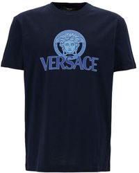 Versace - T-Shirt Girocollo Con Stampa Logo A Contrasto - Lyst
