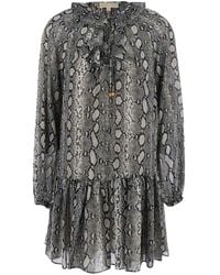 MICHAEL Michael Kors - Crewneck Mini Dress With Long Puffed Sleeves And All-Over Snakeskin Print - Lyst