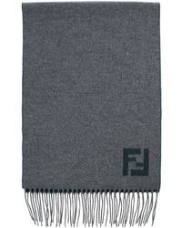 Fendi - 'Ff' Scarf With Fringed Edge And Ff Embroidery On The Front - Lyst