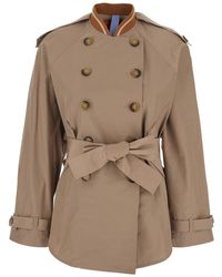 ..,merci - Double-Breasted Trench Coat With Waist Belt - Lyst