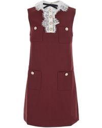 Self-Portrait - Dress Mini With Lace Collar And Long Sleeves In - Lyst