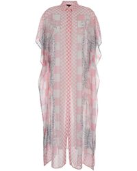 Versace - Shirt Dress With Barocco Check Print All-Over - Lyst