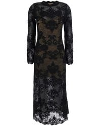 Twinset - Crew Neck Long Dress With All-Over Floral Embroidery In - Lyst