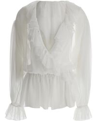 Dolce & Gabbana - Cropped Blouse With Ruffles Trim - Lyst