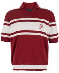 Dolce & Gabbana - Polo Con Motivo A Righe E Logo Ricamato Sul Fronte In - Lyst