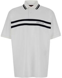 Gucci - Polo Con Colletto A Righe E Logo - Lyst