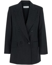 Max Mara - 'Mattia' Double-Breasted Jacket With Peak Revers And All-Over Striped Motif - Lyst