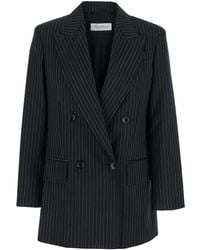 Max Mara - 'Mattia' Double-Breasted Jacket With Peak Revers And All-Over Striped Motif - Lyst