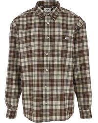 Celine - Camicia Con Motivo A Quadri E Logo Triomphe Ricamato Sul Fronte - Lyst
