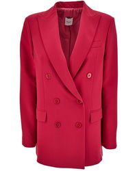 Le Plain - Red Double-breasted Jacket With Peaked Revers And Tonal Buttons In Stretch Fabric - Lyst