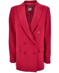 Plain - Red Double-breasted Jacket With Peaked Revers And Tonal Buttons In Stretch Fabric - Lyst