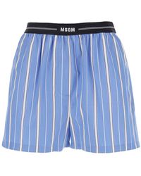 MSGM - Bermuda Shorts With Elastic Drawstring Waist With Logo Lettering And All-Over Striped Motif - Lyst