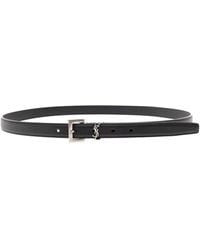 Saint Laurent - Soft Leather Belt With Metal Buckle Ysl - Lyst