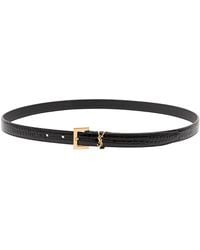 Saint Laurent - Thin Belt With Square Buckle And Cassandre - Lyst