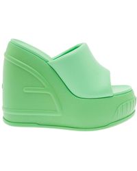 Fendi - Green Platform Slides With Embossed Oversized Ff Pattern In Leather Woman - Lyst