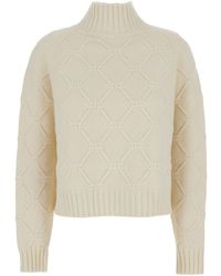 Elisabetta Franchi - Knit Sweater With High Neck And Ribbed Trims - Lyst