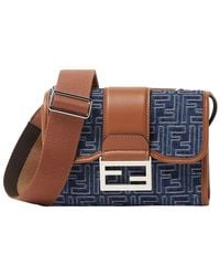 Fendi - 'Baguette Double' Crossbody Bag With Magnetic Ff Closure And All-Over Motif - Lyst